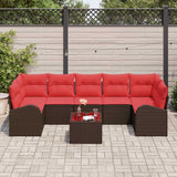 vidaXL Tuinbank Set met opslag 8 pcs Beige en Rood poly rattan