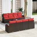 vidaXL Bankstel met kussen met opslag 9 pcs Beige en Rood poly rattan