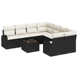 vidaXL Bankstel met kussen met opslag 9 pcs Zwart en Crème poly rattan