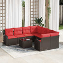 vidaXL Bankstel met kussen met opslag 9 pcs Beige en Rood poly rattan