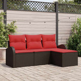 vidaXL Sofa Set with Cushions with Storage 4 pcs Brown and Red poly rattan