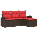 vidaXL Sofa Set with Cushions with Storage 4 pcs Brown and Red poly rattan