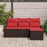vidaXL Sofa Set with Cushions with Storage 4 pcs Brown and Red poly rattan