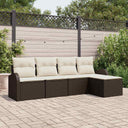 vidaXL Bankstel met kussen met opslag 5 pcs Zwart en Wit poly rattan