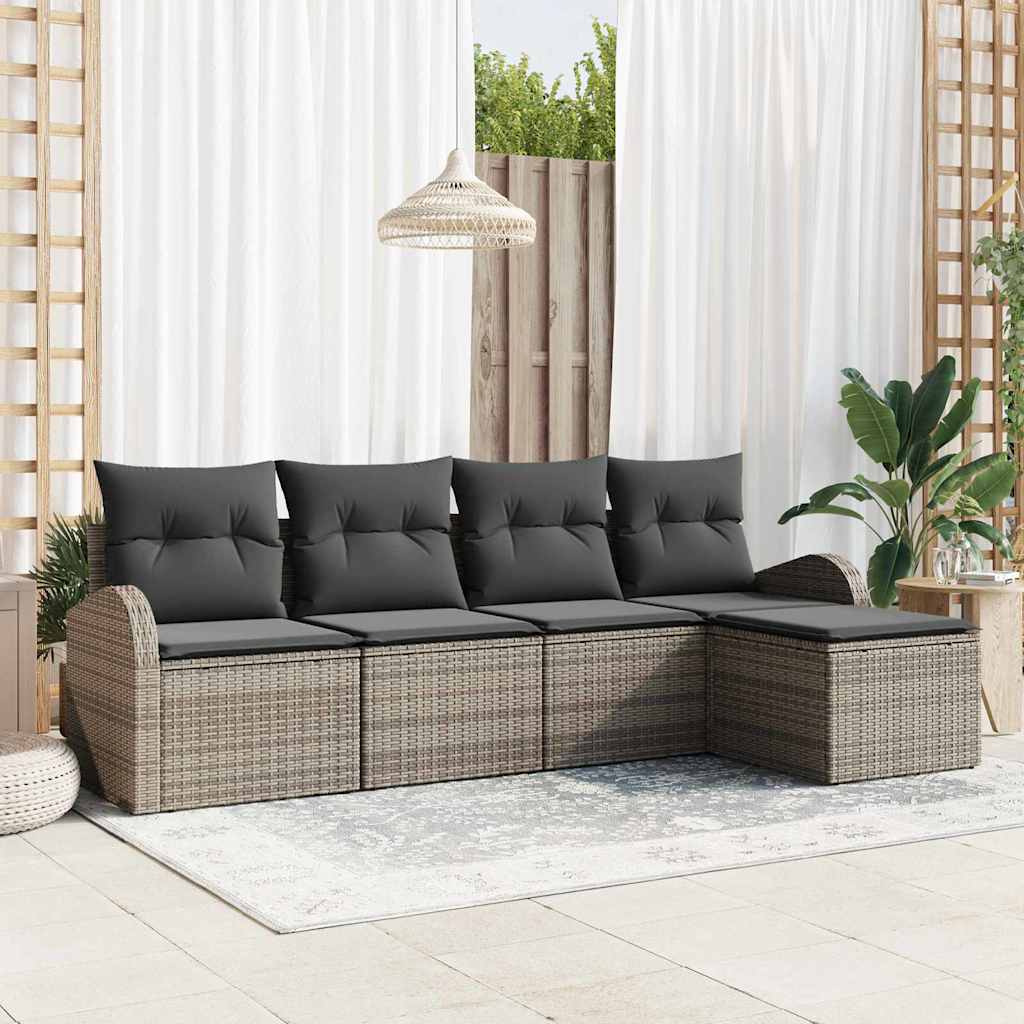vidaXL Bankstel met kussen met opslag 5 pcs Zwart en Wit poly rattan