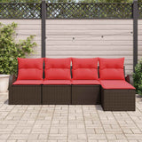 vidaXL Bankstel met kussen met opslag 5 pcs Bruin en Rood poly rattan