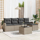 vidaXL Bankstel met kussen met opslag 5 pcs Zwart en Wit poly rattan