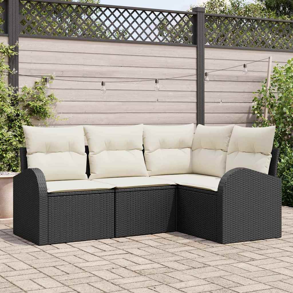 vidaXL Tuinbank Set met kussen 4 pcs Zwart en Wit poly rattan