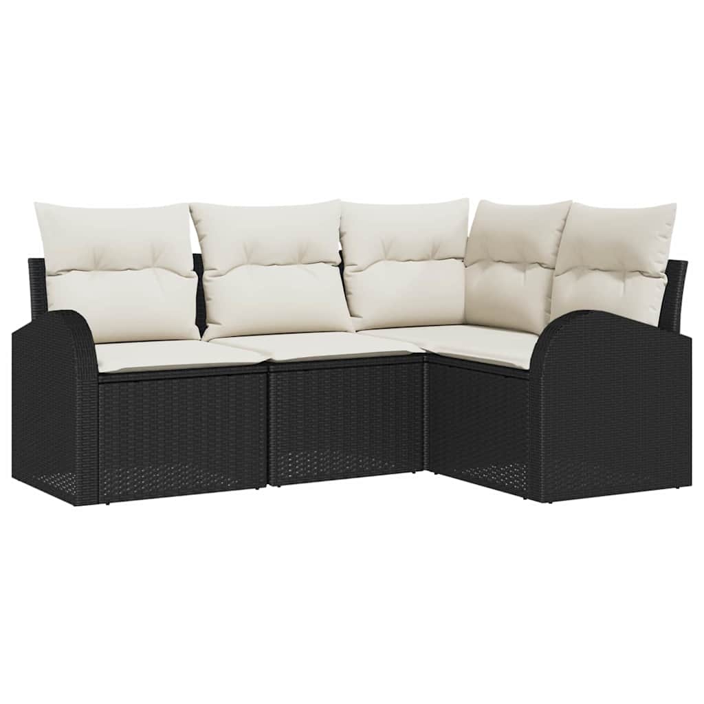 vidaXL Tuinbank Set met kussen 4 pcs Zwart en Wit poly rattan
