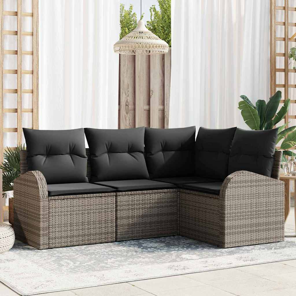 vidaXL Tuinbank Set met kussen 4 pcs Zwart en Wit poly rattan