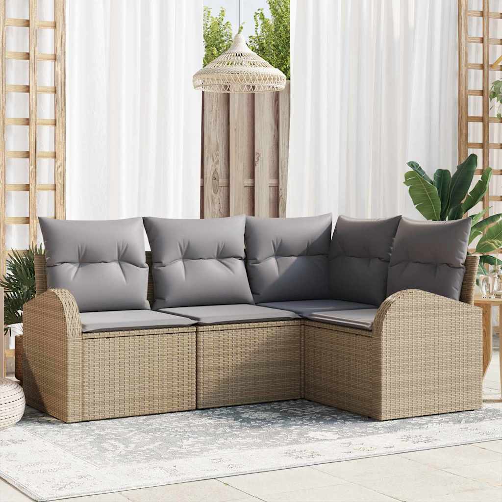 vidaXL Tuinbank Set met kussen 4 pcs Zwart en Wit poly rattan