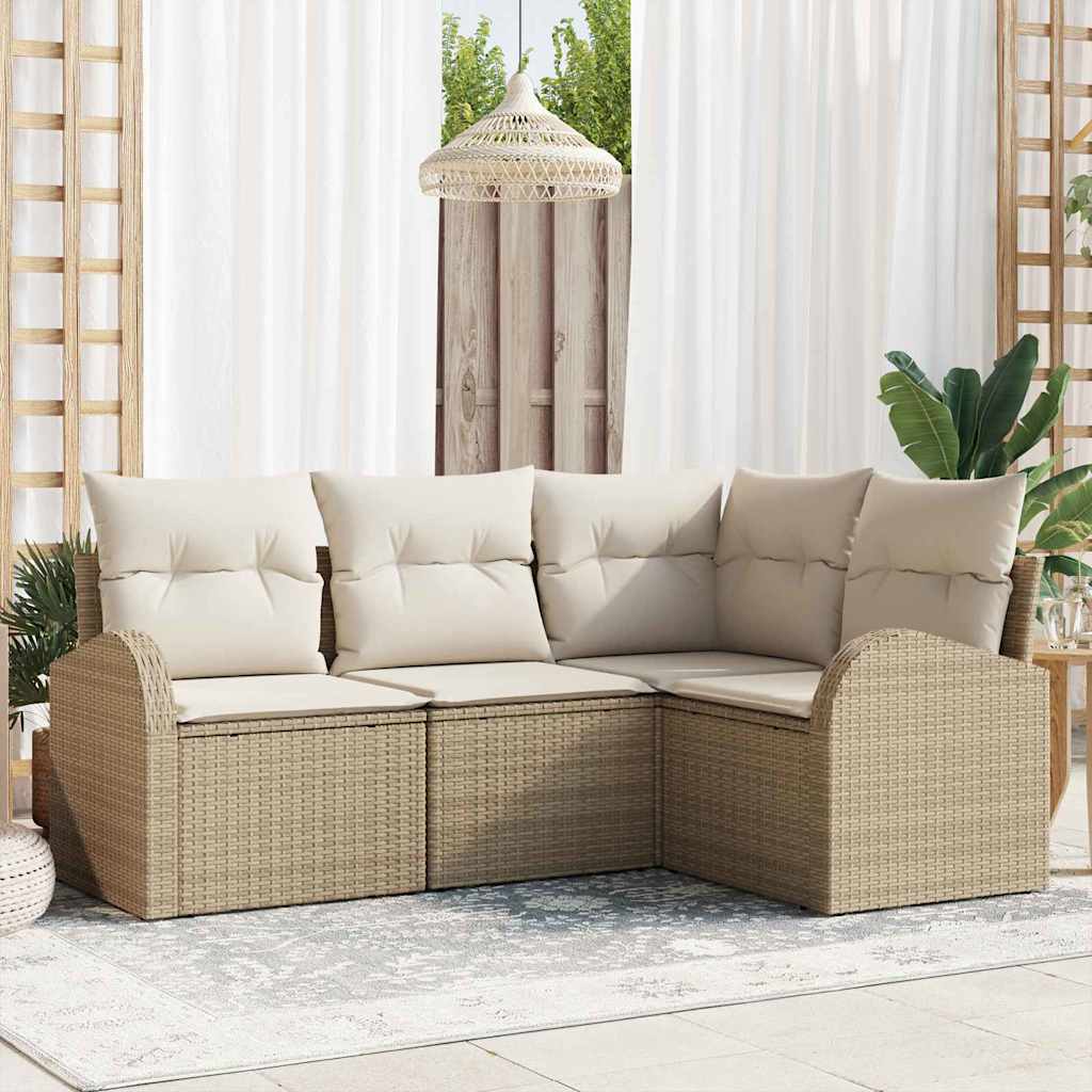 vidaXL Tuinbank Set met kussen 4 pcs Zwart en Wit poly rattan