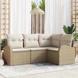 vidaXL Tuinbank Set met kussen 4 pcs Zwart en Wit poly rattan