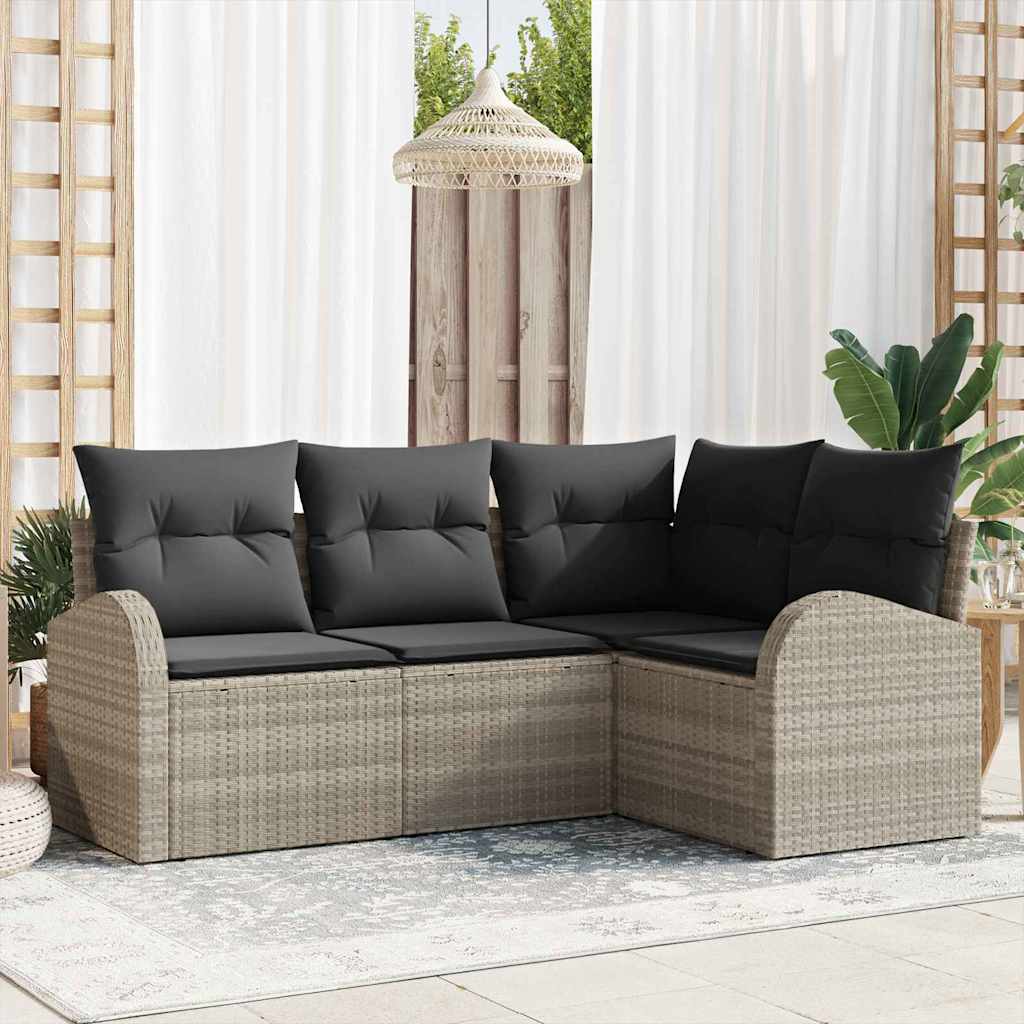 vidaXL Tuinbank Set met kussen 4 pcs Zwart en Wit poly rattan