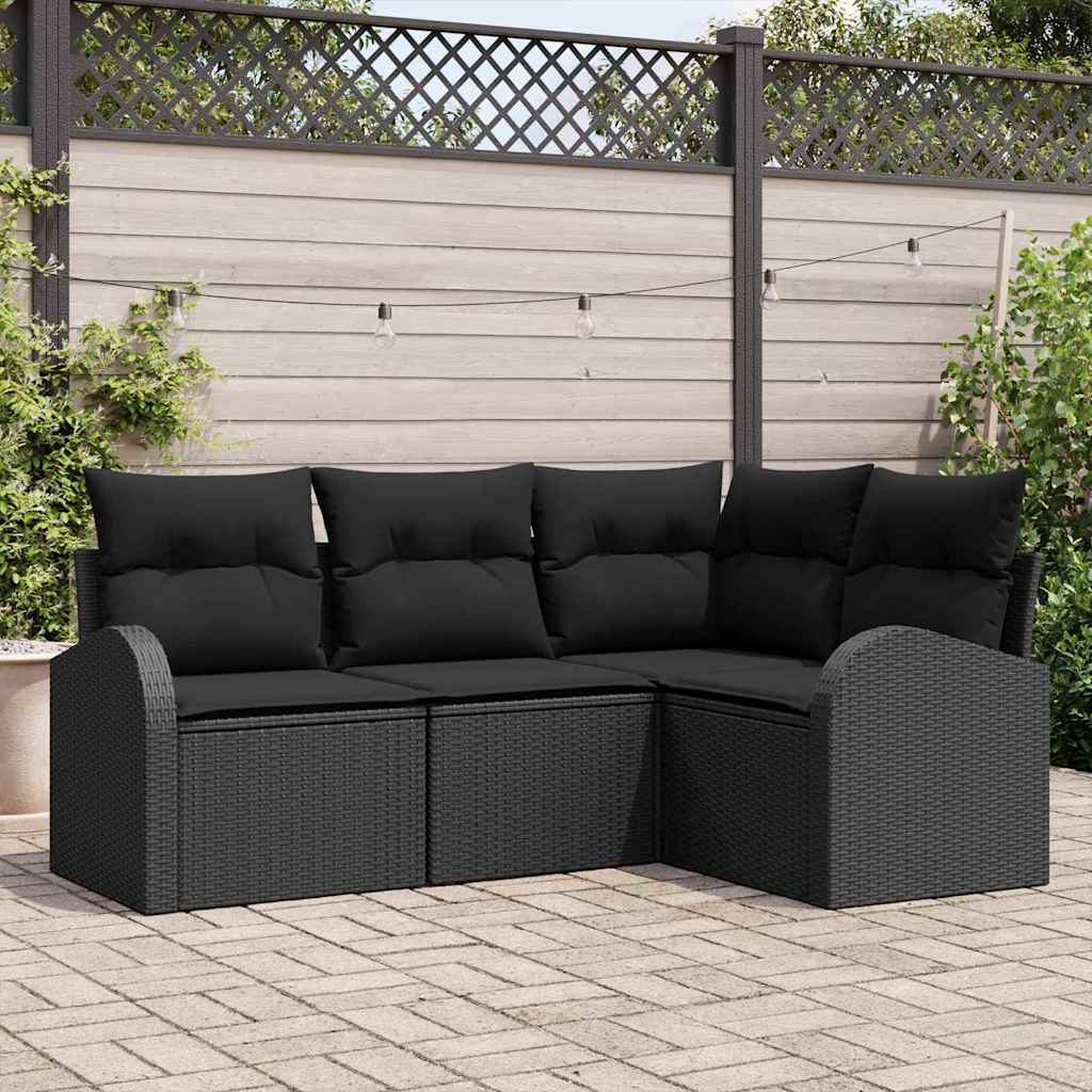 vidaXL Tuinbank Set met kussen 4 pcs Zwart en Wit poly rattan