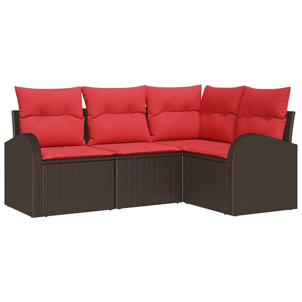 vidaXL Tuinbank Set met kussen 4 pcs Bruin en Rood poly rattan