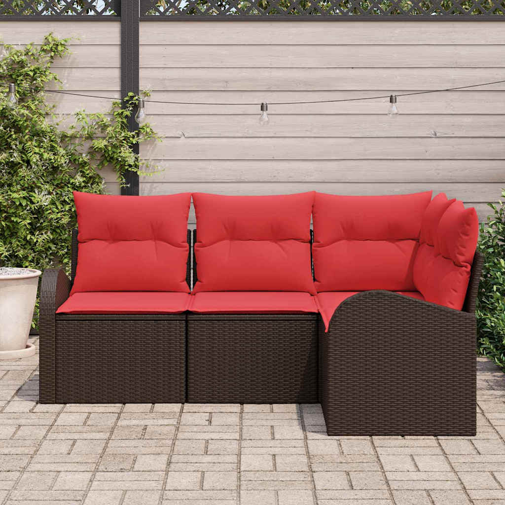vidaXL Tuinbank Set met kussen 4 pcs Bruin en Rood poly rattan