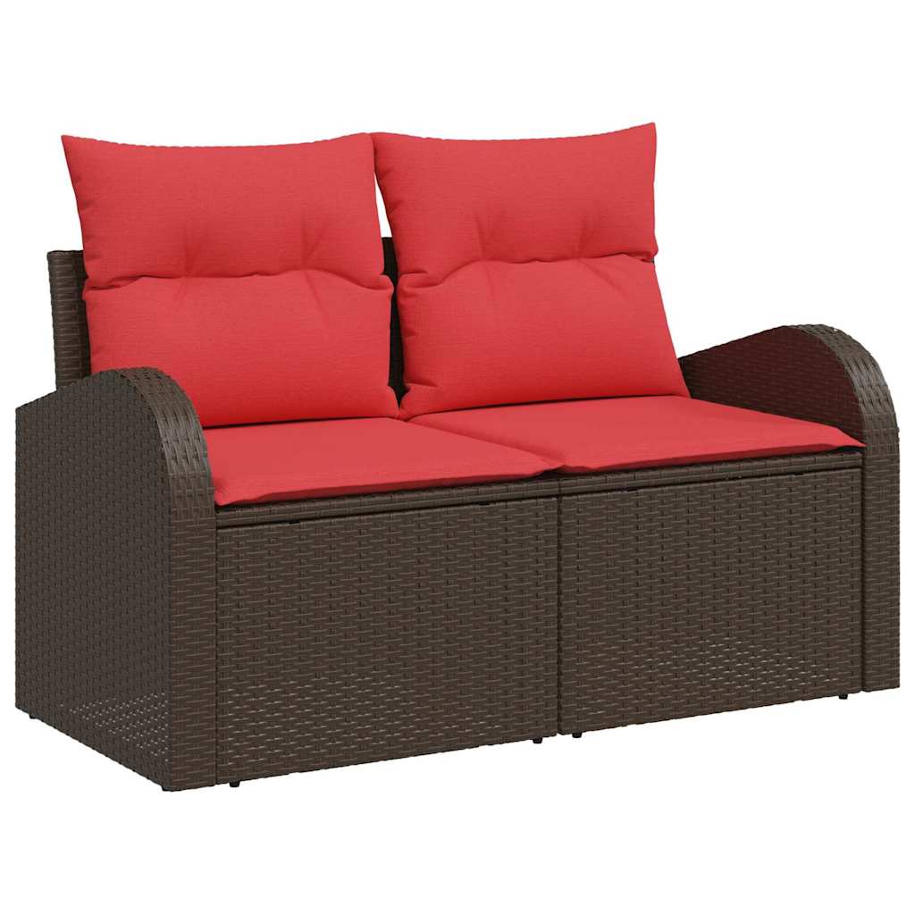 vidaXL Tuinbank Set met kussen 4 pcs Bruin en Rood poly rattan