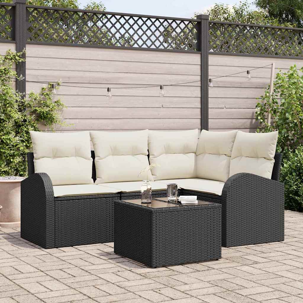 vidaXL Tuinbank Set met kussen 4 pcs Zwart en Wit poly rattan
