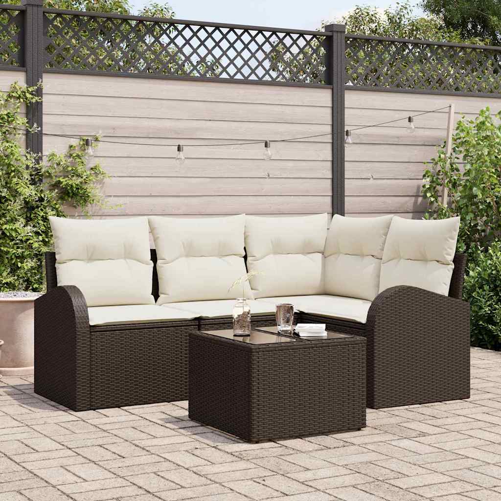 vidaXL Tuinbank Set met kussen 4 pcs Zwart en Wit poly rattan