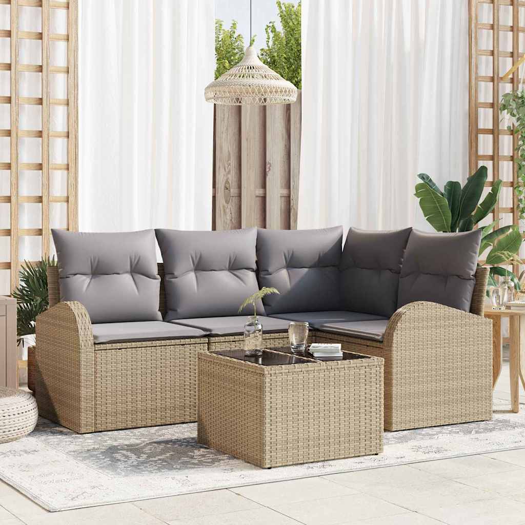 vidaXL Tuinbank Set met kussen 4 pcs Zwart en Wit poly rattan