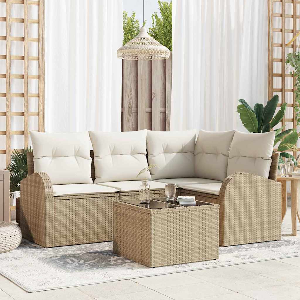 vidaXL Tuinbank Set met kussen 4 pcs Zwart en Wit poly rattan