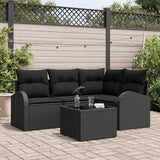 vidaXL Tuinbank Set met kussen 4 pcs Zwart en Wit poly rattan