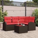 vidaXL Tuinbank Set met kussen 4 pcs Bruin en Rood poly rattan