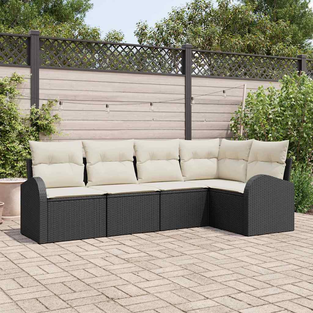 vidaXL Tuinbank Set met kussen 5 pcs Zwart en Wit poly rattan