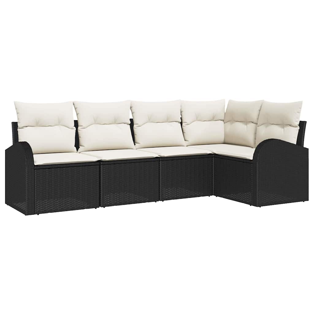 vidaXL Tuinbank Set met kussen 5 pcs Zwart en Wit poly rattan