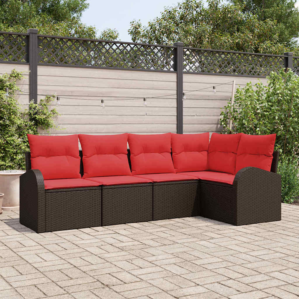 vidaXL Garden Sofa Set with Cushion 5 pcs Brown and Red poly rattan