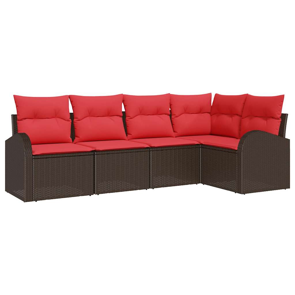 vidaXL Garden Sofa Set with Cushion 5 pcs Brown and Red poly rattan