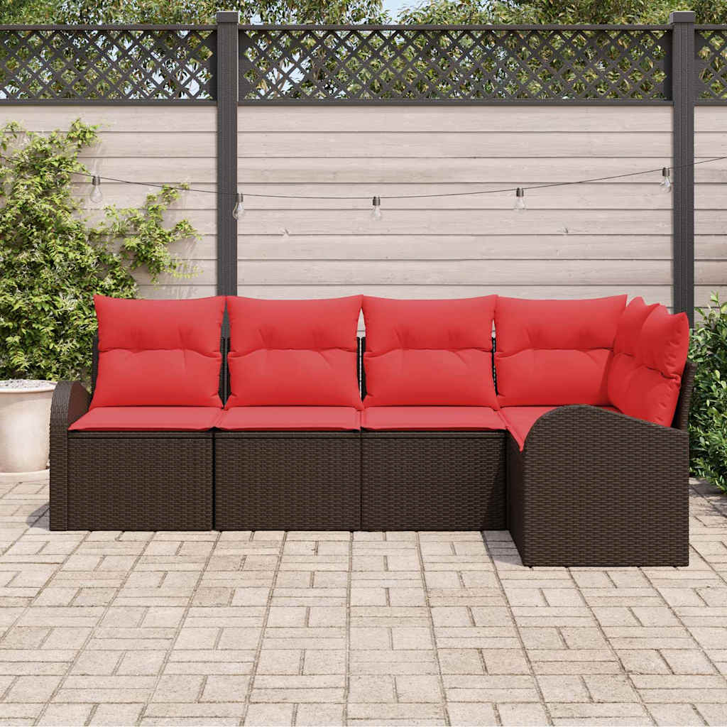 vidaXL Garden Sofa Set with Cushion 5 pcs Brown and Red poly rattan
