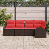 vidaXL Garden Sofa Set with Cushion 5 pcs Brown and Red poly rattan
