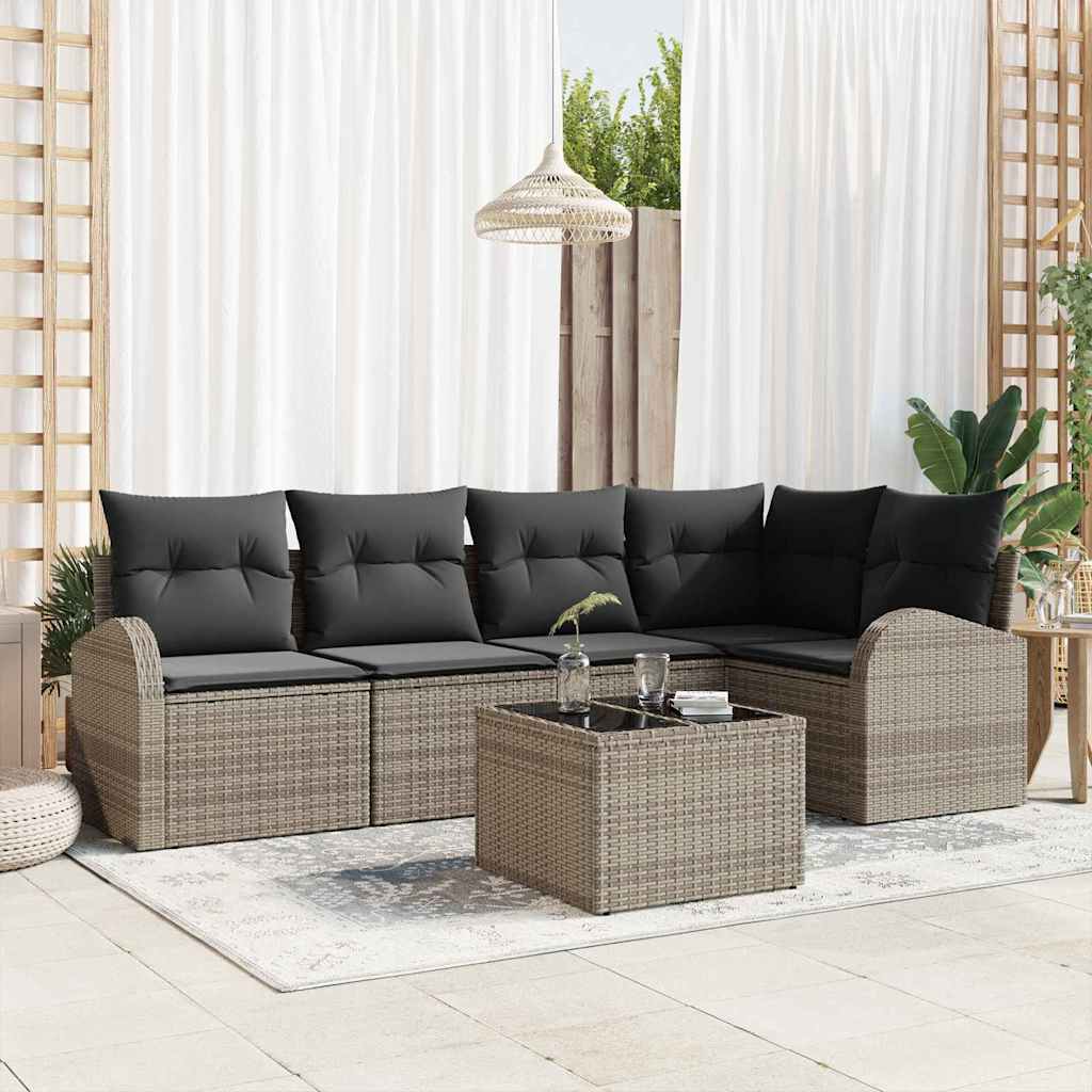 vidaXL Tuinbank Set met kussen 5 pcs Zwart en Wit poly rattan