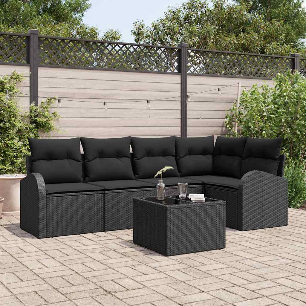 vidaXL Tuinbank Set met kussen 5 pcs Zwart en Wit poly rattan