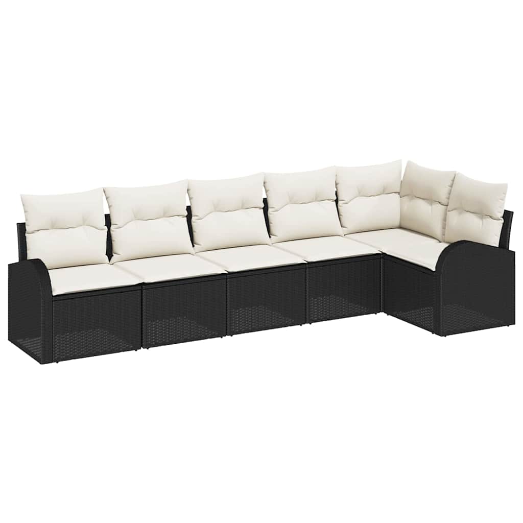 vidaXL Tuinbank Set met kussen 6 pcs Zwart en Wit poly rattan