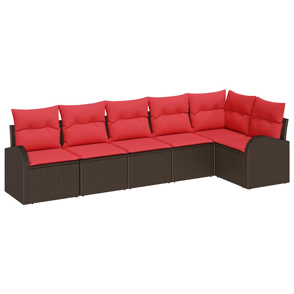 vidaXL Garden Bench Set with Cushion 6 pcs Brown and Red poly rattan