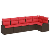 vidaXL Garden Bench Set with Cushion 6 pcs Brown and Red poly rattan