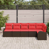 vidaXL Garden Bench Set with Cushion 6 pcs Brown and Red poly rattan