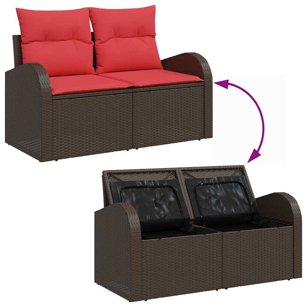 vidaXL Garden Bench Set with Cushion 6 pcs Brown and Red poly rattan