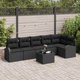 vidaXL Tuinbank Set met kussen 6 pcs Zwart en Wit poly rattan