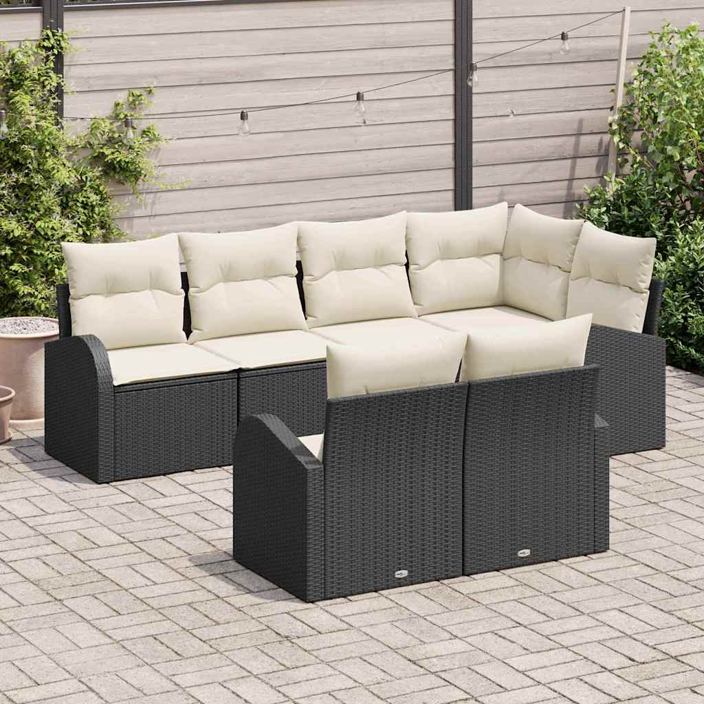 vidaXL Tuinbank Set met kussen 7 pcs Zwart en Wit poly rattan