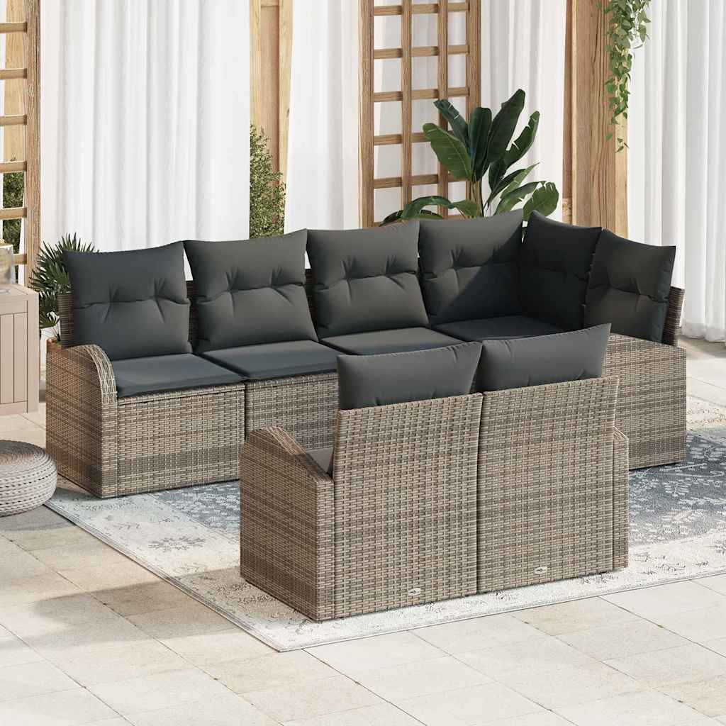 vidaXL Tuinbank Set met kussen 7 pcs Zwart en Wit poly rattan