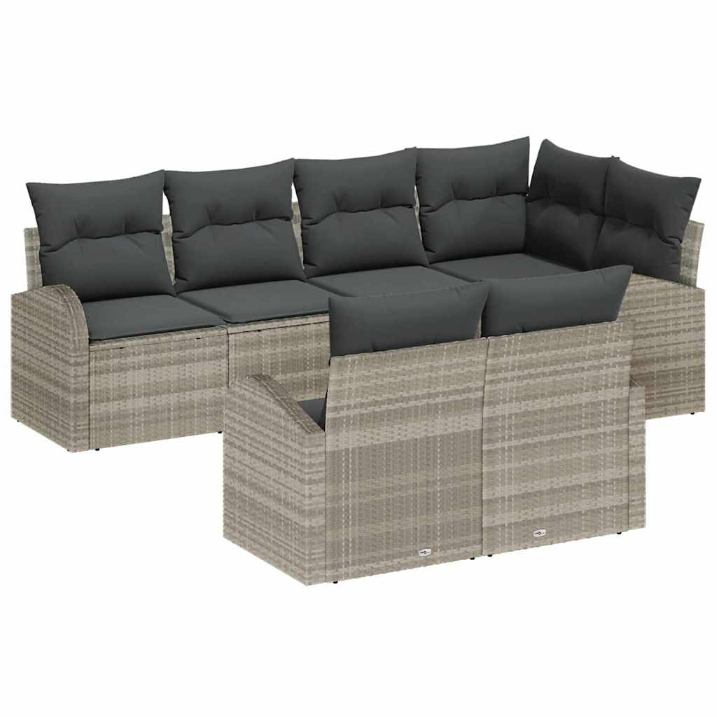 vidaXL Tuinbank Set met kussen 7 pcs Zwart en Wit poly rattan