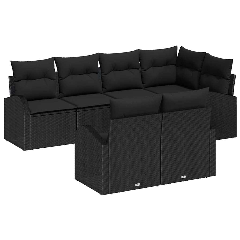 vidaXL Tuinbank Set met kussen 7 pcs Zwart en Wit poly rattan
