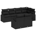 vidaXL Tuinbank Set met kussen 7 pcs Zwart en Wit poly rattan