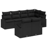 vidaXL Tuinbank Set met kussen 7 pcs Zwart en Wit poly rattan