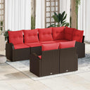 vidaXL Tuinbank Set met kussen 7 pcs Bruin en Rood poly rattan