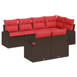 vidaXL Tuinbank Set met kussen 7 pcs Bruin en Rood poly rattan